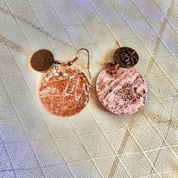Lotus Flower Copper Earrings, Copper Dangle Earrings, Floral Earrings - Picture 5 of 10